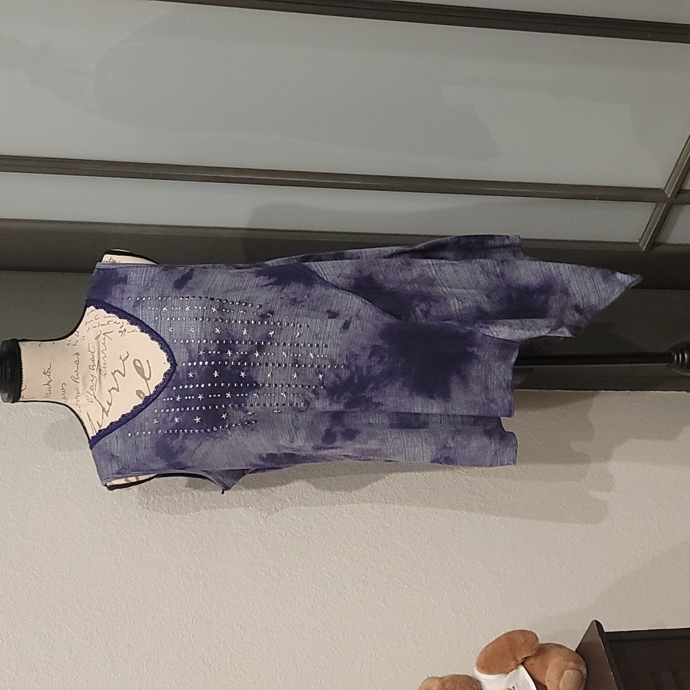 Asymmetrical Blue Embellished Sleeveless Top